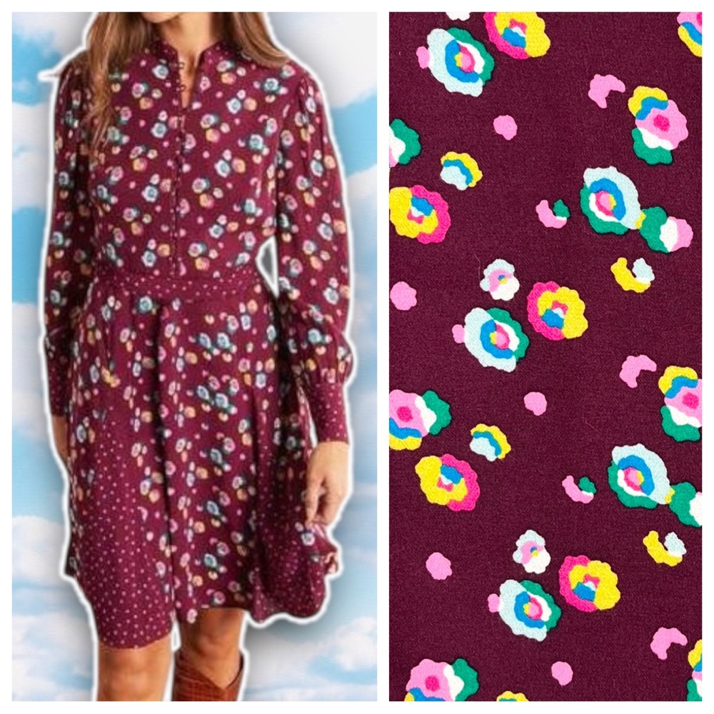 BODEN Christina Dress Mismatched Floral Polka Dot Prints Retro 70s Kitschy Twee